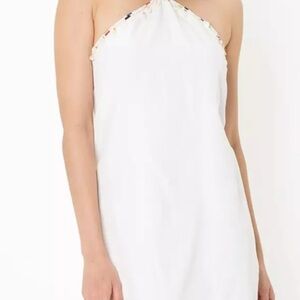 Zara White Halter Dress NWT Beaded Trim Summer Resort Mini Dress Size L